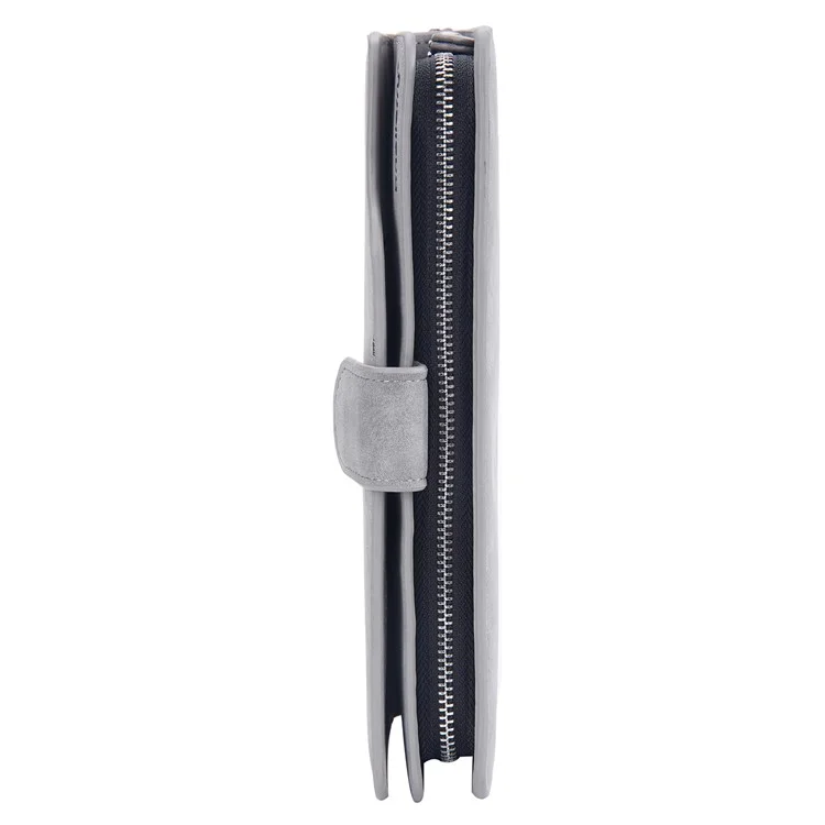 BAELLERRY S1070 Portefeuille long en cuir de vachette texturé Homme Poche zippée Porte-cartes Porte-monnaie avec sangle de poignet - Gris 