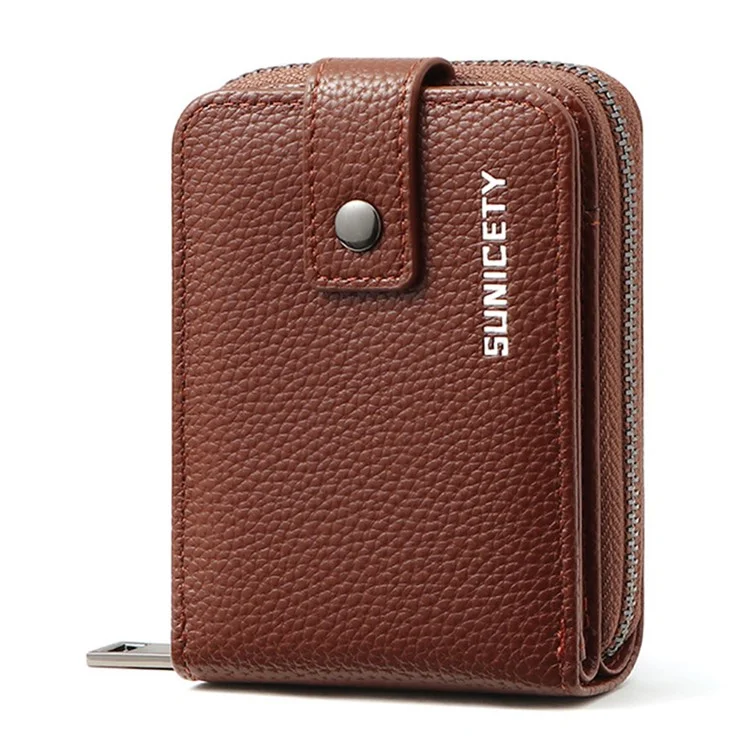 SUNICETY Litchi Texture PU Leather Card Holder Pouch Compact Size Bank Card Driver's License Storage Bag Wallet for Men - Brown