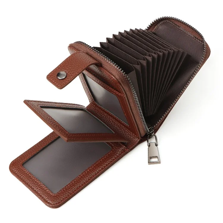 SUNICETY Litchi Texture PU Leather Card Holder Pouch Compact Size Bank Card Driver's License Storage Bag Wallet for Men - Brown