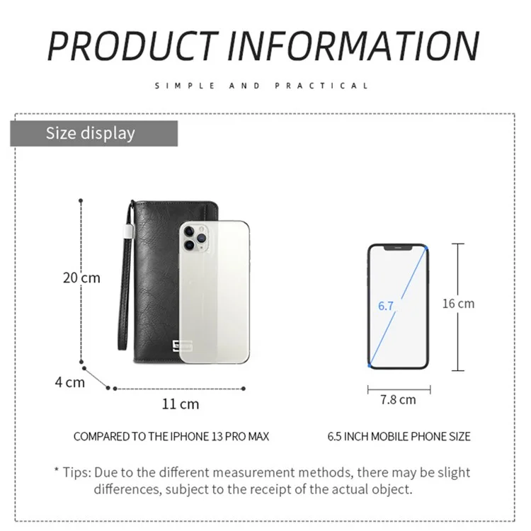 Portefeuille long pour hommes SUNICETY RFID Blocking Card Storage Pouch Money Cash Coin Carrying Bag Cell Phone Clutch Purse - Café