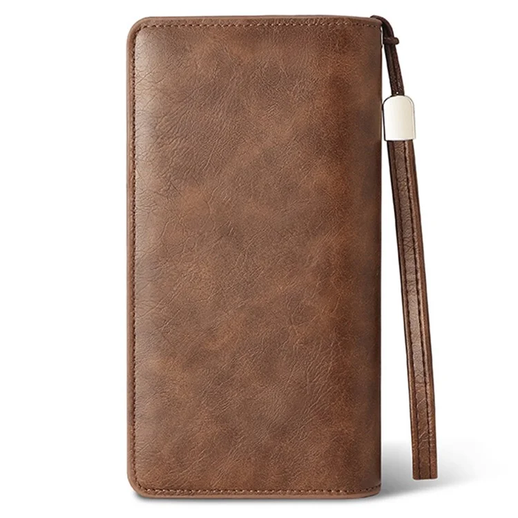 Portefeuille long pour hommes SUNICETY RFID Blocking Card Storage Pouch Money Cash Coin Carrying Bag Cell Phone Clutch Purse - Café