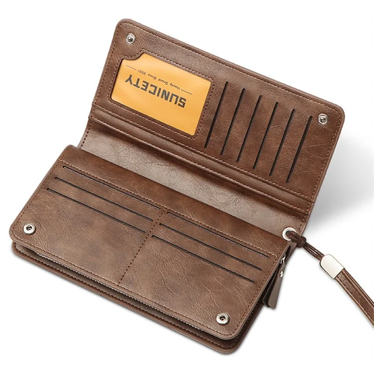 Portefeuille long pour hommes SUNICETY RFID Blocking Card Storage Pouch Money Cash Coin Carrying Bag Cell Phone Clutch Purse - Café