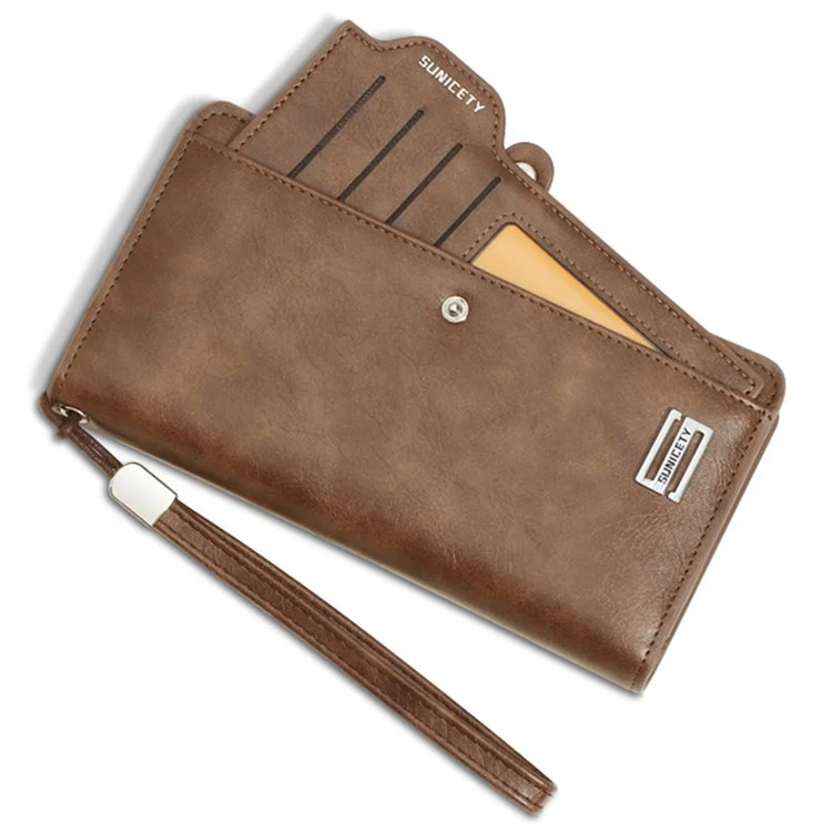 Portefeuille long pour hommes SUNICETY RFID Blocking Card Storage Pouch Money Cash Coin Carrying Bag Cell Phone Clutch Purse - Café