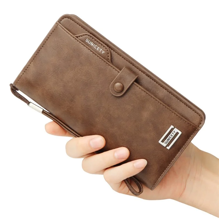 SUNICETY Men's Long Wallet RFID Blocking Card Storage Pouch Money Cash Coin Carrying Bag Cell Phone Clutch Purse - Coffee