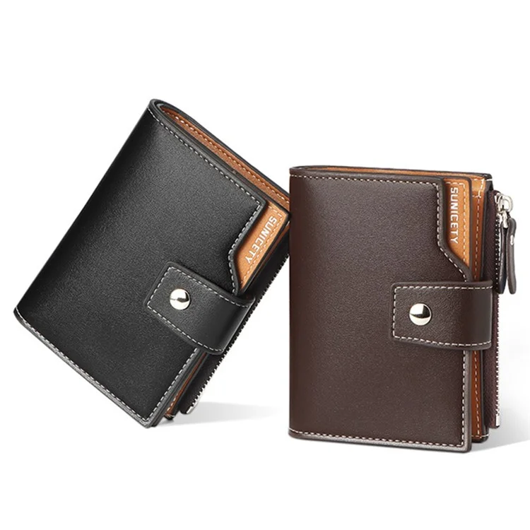 SUNICETY Bi-color Style Wallet RFID Blocking PU Leather Card Storage Pouch Anti-theft Zipper Pocket Cash Money Holder Coin Bag - Black