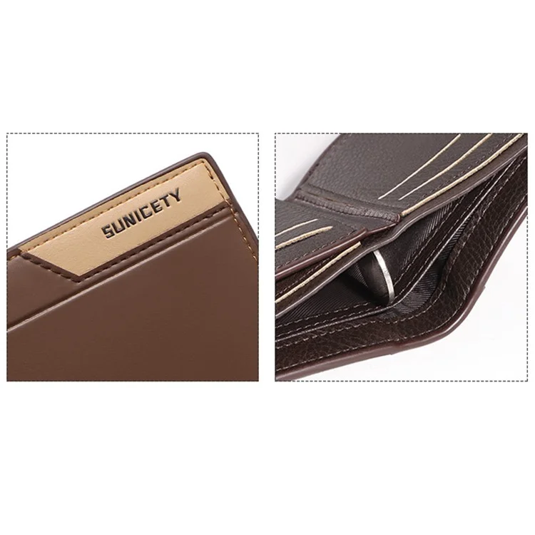 SUNICETY Men's Wallet RFID Blocking Card Storage Pouch Money Cash Coin Carrying Bag with Multiple Card Slots and Zipper Pocket - Coffee