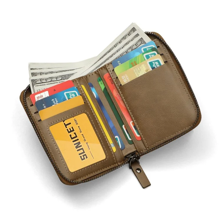 SUNICETY Retro Style PU Leather Card Carrying Bag Money Cash Coin Storage Pouch RFID Blocking Wallet - Brown