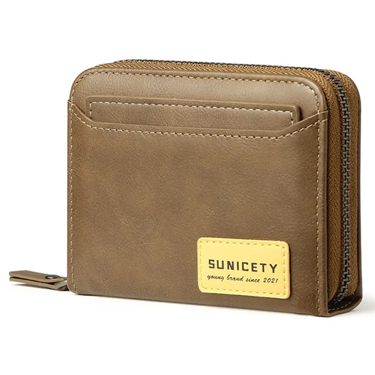 SUNICETY Retro Style PU Leather Card Carrying Bag Money Cash Coin Storage Pouch RFID Blocking Wallet - Brown