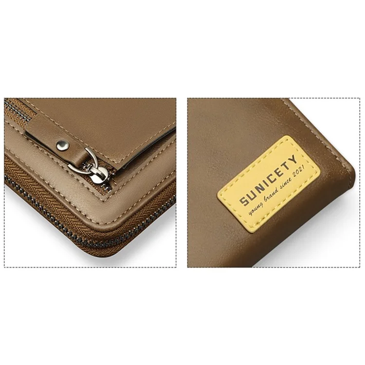 SUNICETY Retro Style PU Leather Card Carrying Bag Money Cash Coin Storage Pouch RFID Blocking Wallet - Brown