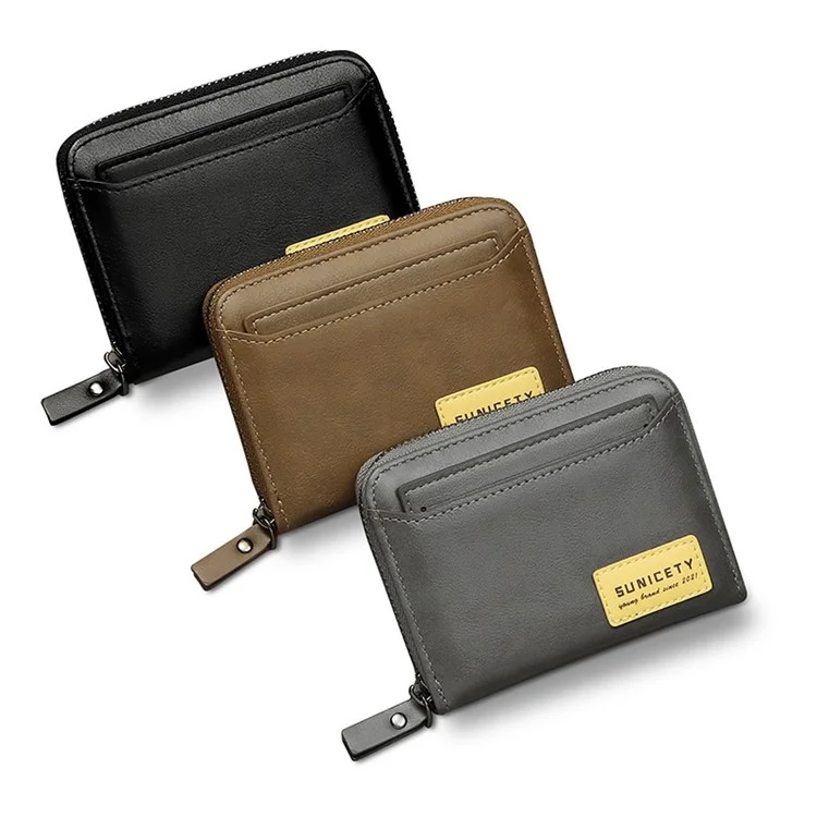 SUNICETY Retro Style PU Leather Card Carrying Bag Money Cash Coin Storage Pouch RFID Blocking Wallet - Brown