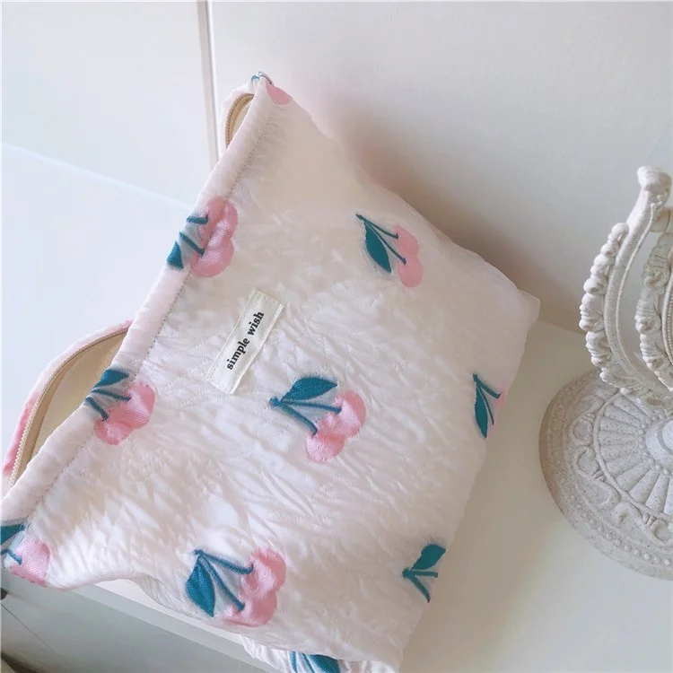 204 Large Canvas Makeup Cosmetic Bag Travel Organizer Flower Pattern Toiletry Container Travel Bag - Pink / Tulip