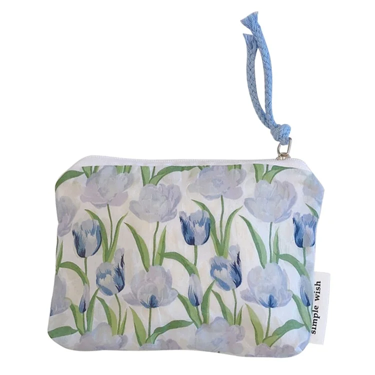 514 Blumengeometriemuster Canvas Münze Geldbörse Änderung Der Hörphone -aufbewahrungstasche Mini -brieftasche - Baby Blue Tulp