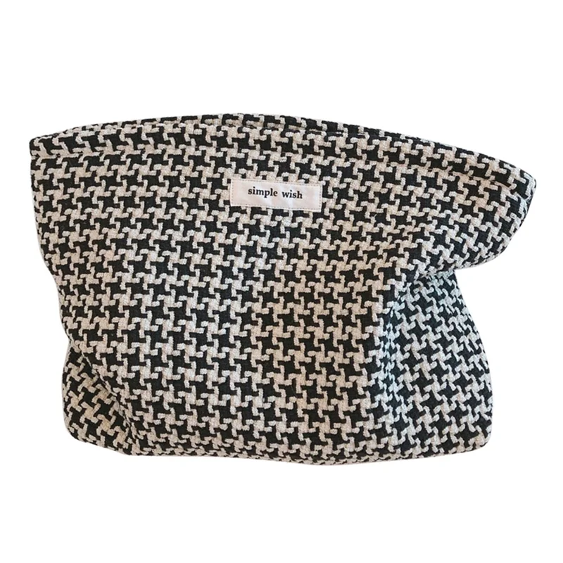 456 Flower Grid Pattern Vintage Canvas Cosmetic Bag Toiletry Container Storage Bag Pouch - Grid Pattern