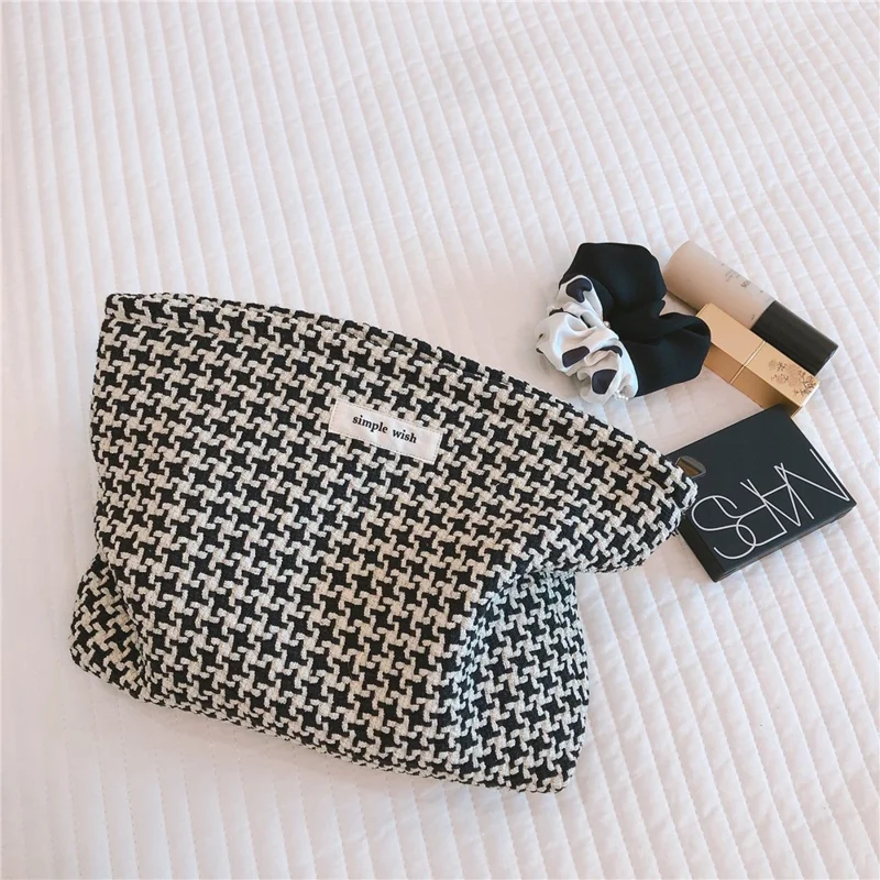 456 Flower Grid Pattern Vintage Canvas Cosmetic Bag Toiletry Container Storage Bag Pouch - Grid Pattern