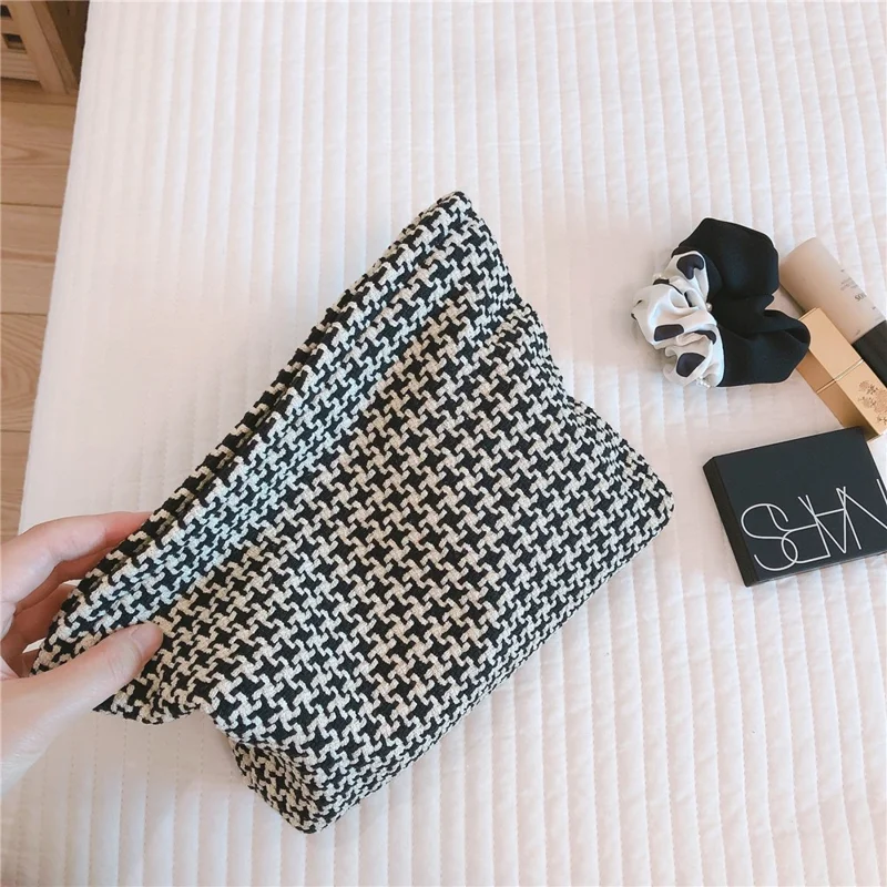 456 Flower Grid Pattern Vintage Canvas Cosmetic Bag Toiletry Container Storage Bag Pouch - Grid Pattern