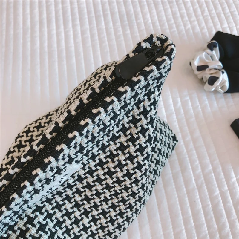 456 Flower Grid Pattern Vintage Canvas Cosmetic Bag Toiletry Container Storage Bag Pouch - Grid Pattern