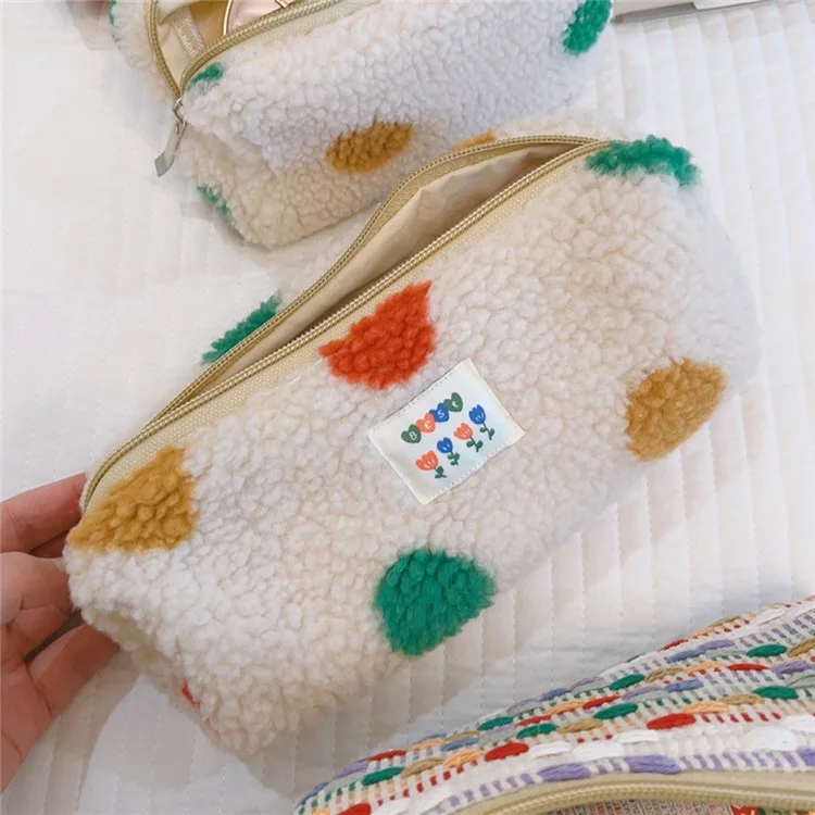 569 Cosmetic Travel Bag Makeup Toiletry Pouch Organizer Pen Earphone Storage Bag, Size L - Colorful Dot