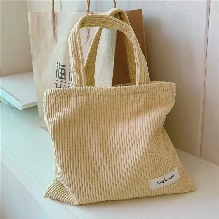 149 Wear-resistant Corduroy Toiletries Handbag Cosmetic Organizer Bag Solid Color Makeup Storage Pouch for Women and Teen Girls - Light Yellow