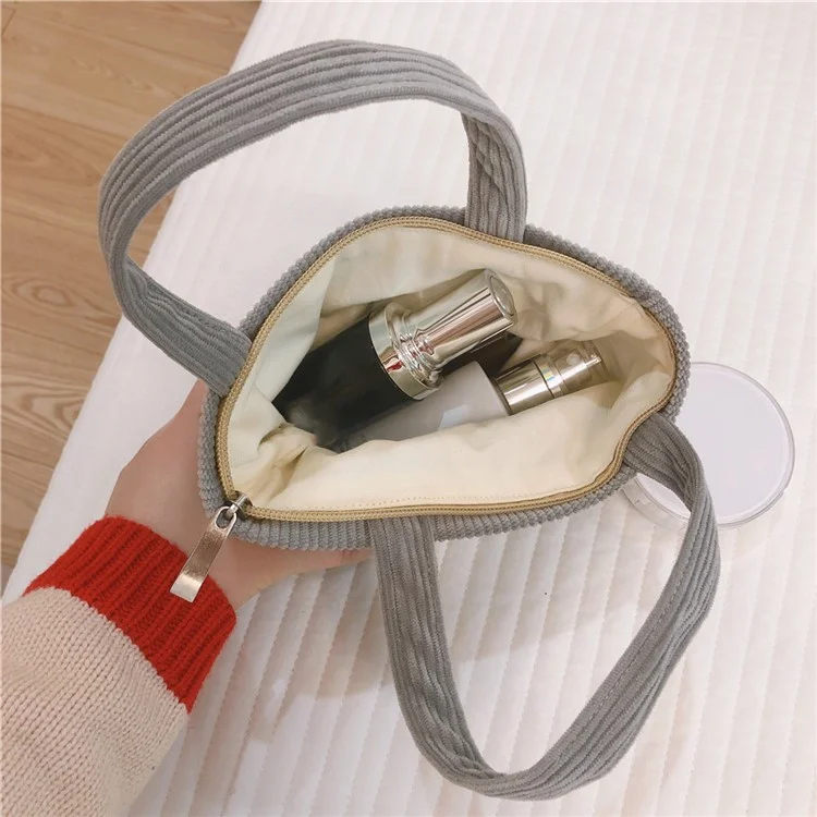 149 Wear-resistant Corduroy Toiletries Handbag Cosmetic Organizer Bag Solid Color Makeup Storage Pouch for Women and Teen Girls - Light Yellow