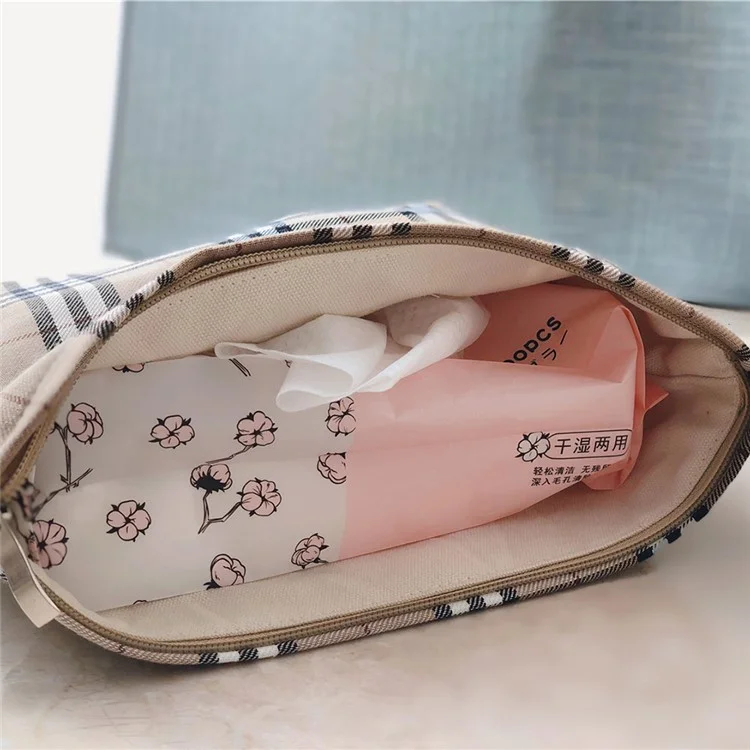 427 Cotton Make-up Aufbewahrungstasche Anti-Verschleiß Kulturbeutel Frauen Teens Mädchen Kosmetik Organizer Reise Handtasche - Gelb / Mini Grid