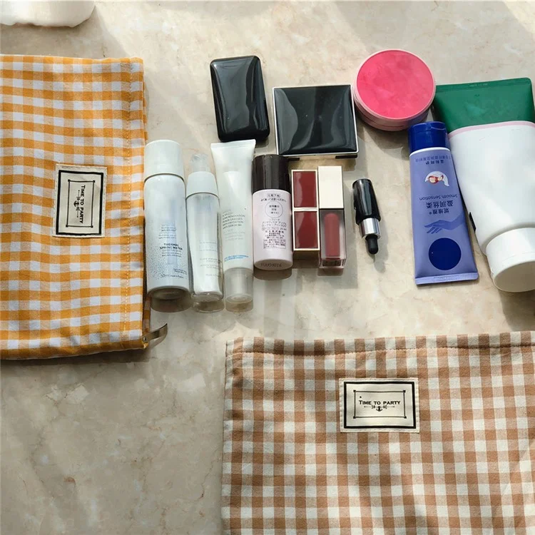 427 Cotton Make-up Aufbewahrungstasche Anti-Verschleiß Kulturbeutel Frauen Teens Mädchen Kosmetik Organizer Reise Handtasche - Gelb / Mini Grid