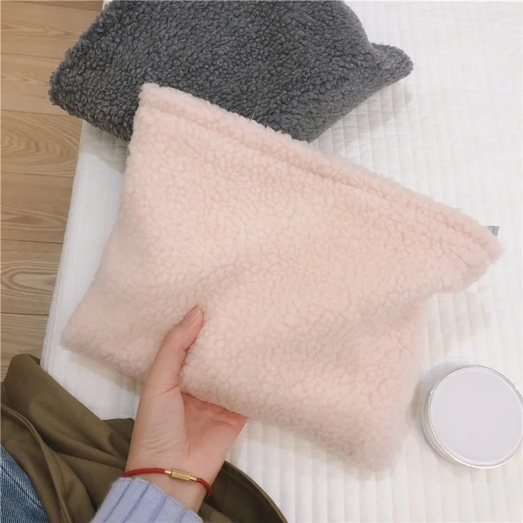 607 Organizador de Maquiagem Bolsa de Viagem Cosmética Vintage Tecido Macio Peludo Bolsa de Armazenamento de Artigos de Toilete para Mulheres Meninas - Rosa