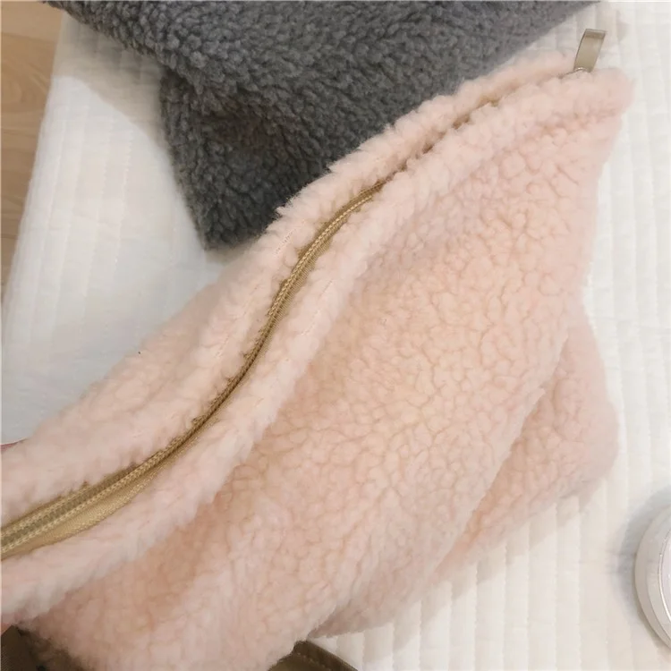 607 Organizador de Maquiagem Bolsa de Viagem Cosmética Vintage Tecido Macio Peludo Bolsa de Armazenamento de Artigos de Toilete para Mulheres Meninas - Rosa
