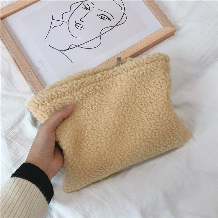 607 Makeup Organizer Cosmetic Travel Bag Vintage Soft Plush Fabric Toiletries Storage Pouch for Women Girls - Light Brown
