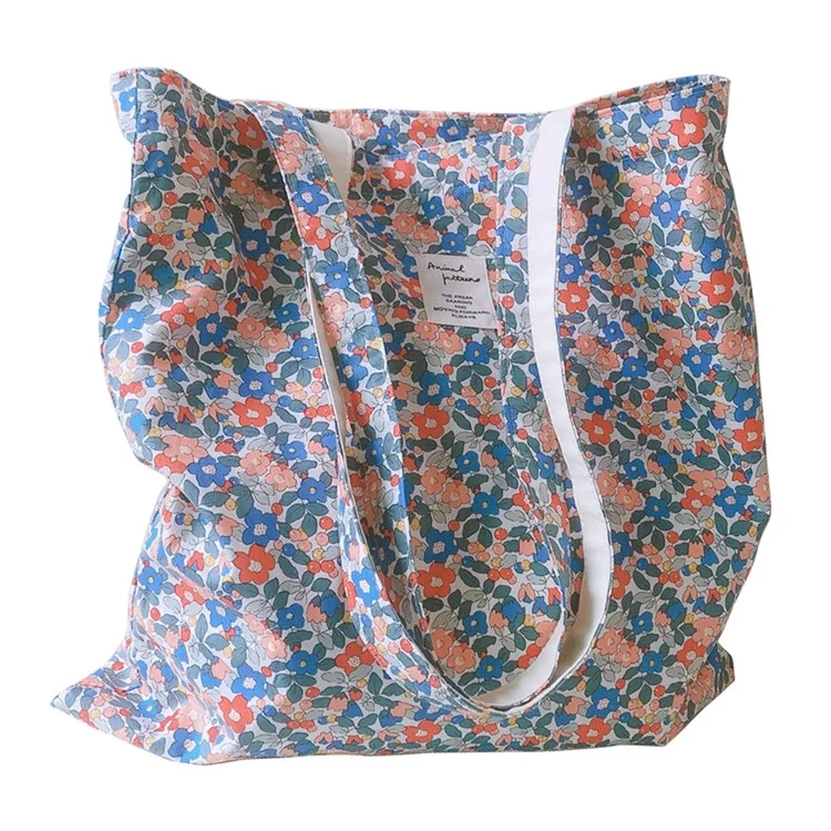 256 Cotton Tote Bag Floral Flower Pattern Wear-resistant Large Capacity Canvas Shoulder Bag for Gym, Work, School - Red / Blue Flower