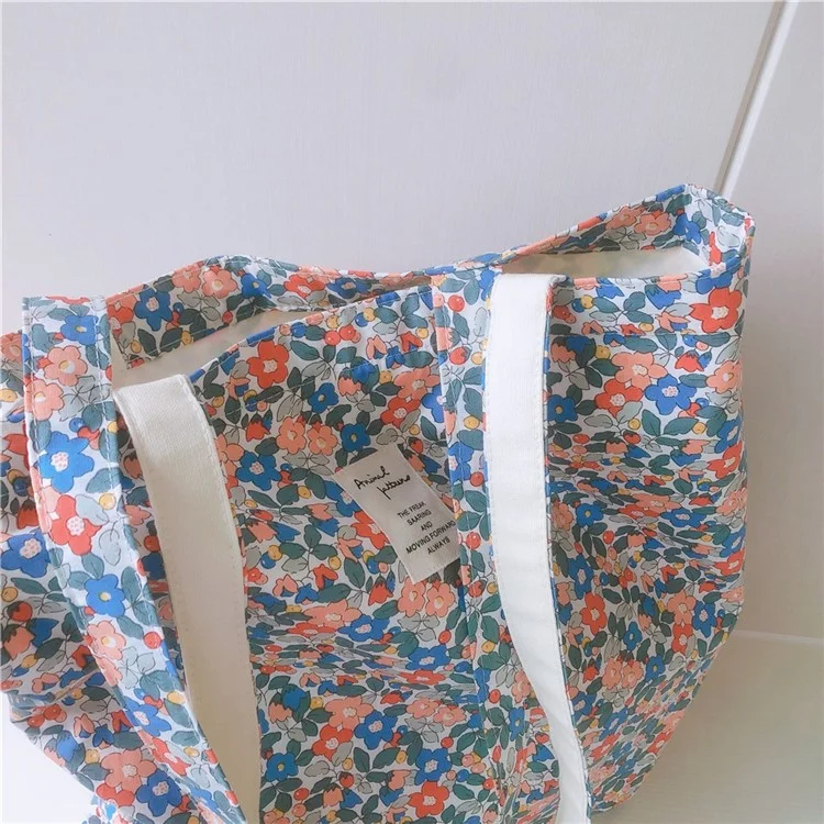 256 Cotton Tote Bag Floral Flower Pattern Wear-resistant Large Capacity Canvas Shoulder Bag for Gym, Work, School - Red / Blue Flower