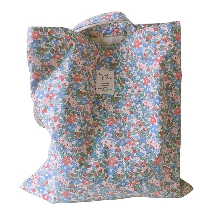 Borsa a tracolla in cotone 256 con motivo floreale, resistente, capacità elevata, per palestra, lavoro, scuola - Verde / Fiore rosa