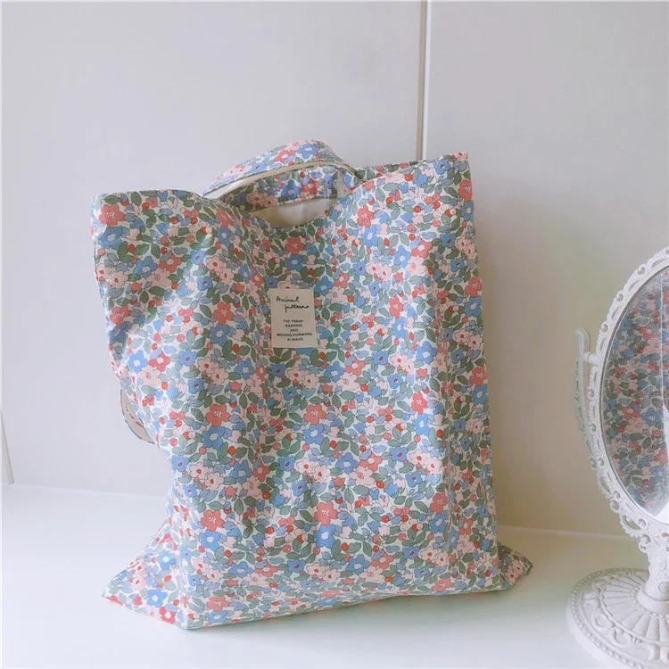 Borsa a tracolla in cotone 256 con motivo floreale, resistente, capacità elevata, per palestra, lavoro, scuola - Verde / Fiore rosa