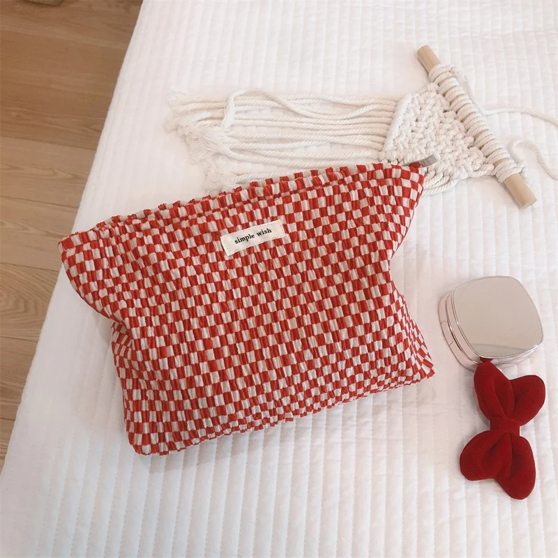 202 Elegant Grid Pattern Travel Toiletry Bag Cosmetic Carrying Bag Organizer Storage Pouch - Small Grid