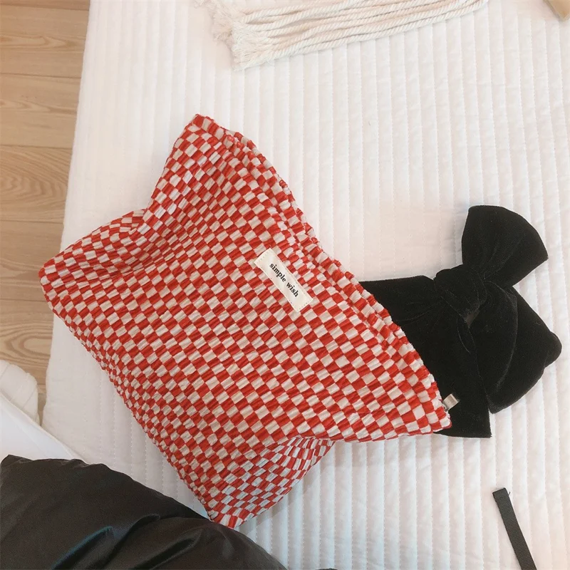 202 Elegant Grid Pattern Travel Toiletry Bag Cosmetic Carrying Bag Organizer Storage Pouch - Small Grid