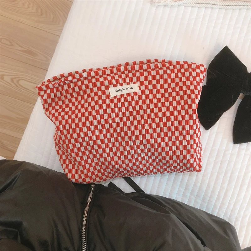 202 Elegant Grid Pattern Travel Toiletry Bag Cosmetic Carrying Bag Organizer Storage Pouch - Small Grid