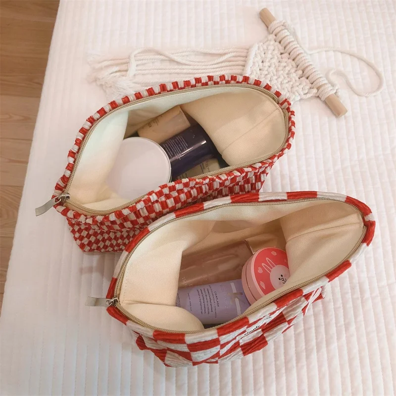 202 Elegant Grid Pattern Travel Toiletry Bag Cosmetic Carrying Bag Organizer Storage Pouch - Small Grid