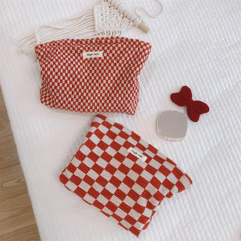 202 Elegant Grid Pattern Travel Toiletry Bag Cosmetic Carrying Bag Organizer Storage Pouch - Small Grid