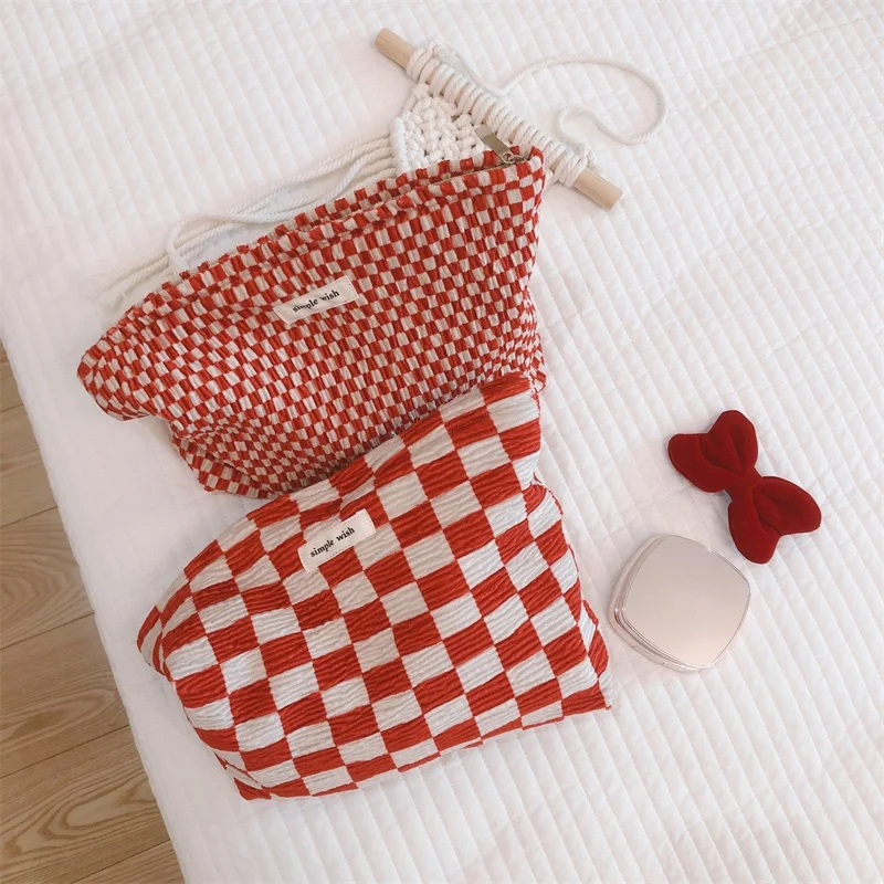 202 Elegant Grid Pattern Travel Toiletry Bag Cosmetic Carrying Bag Organizer Storage Pouch - Small Grid