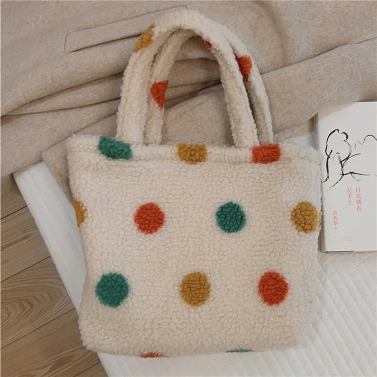 Винтажная полька-дот пушистая сумка 561 для женщин Furry Tote Bag для осени и зимы