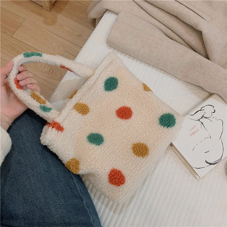 Винтажная полька-дот пушистая сумка 561 для женщин Furry Tote Bag для осени и зимы