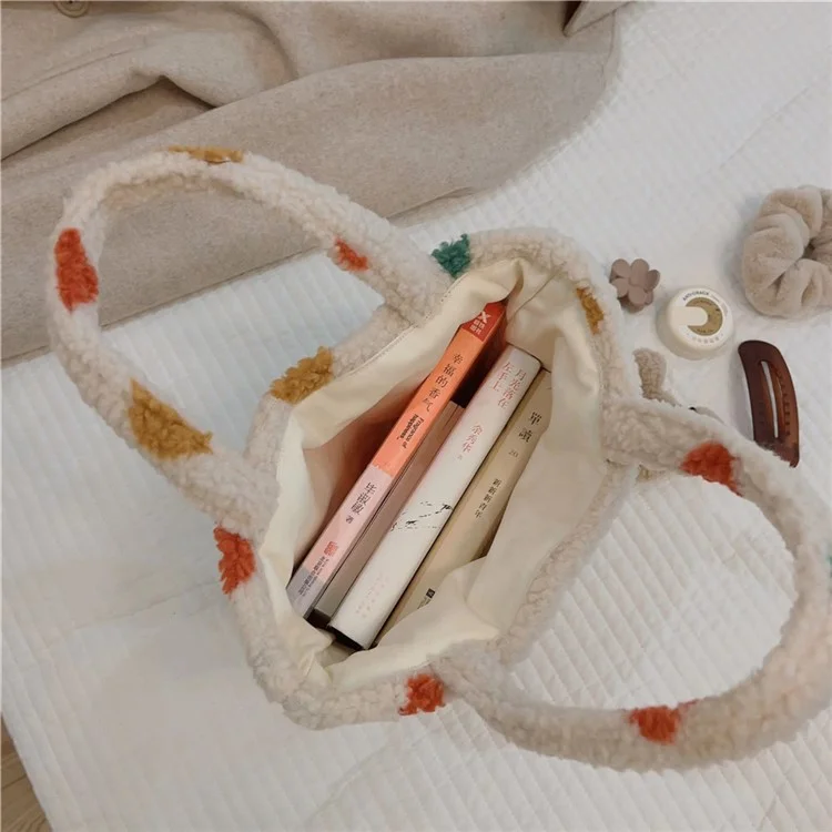 Винтажная полька-дот пушистая сумка 561 для женщин Furry Tote Bag для осени и зимы