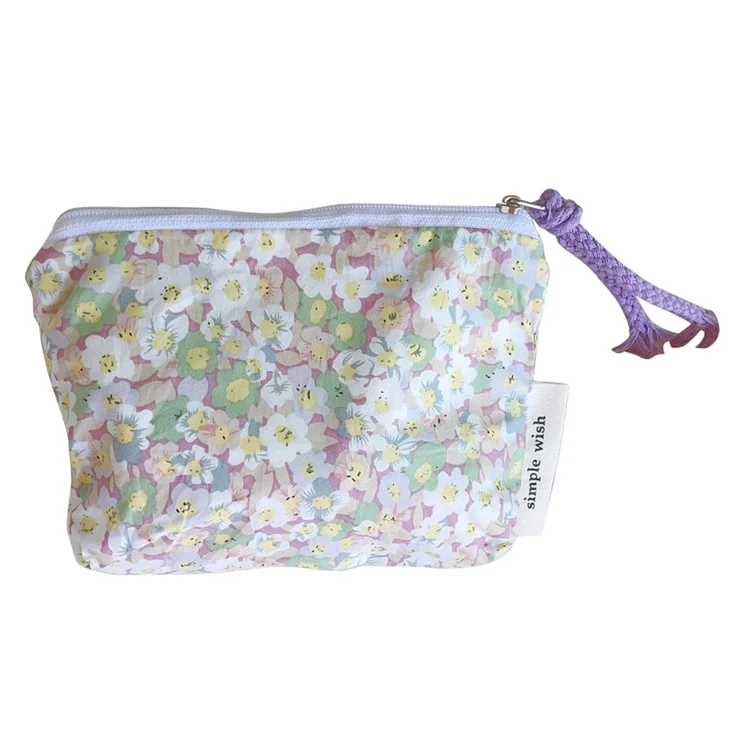 191 Sac de rangement pour pièces en toile, pochette à fermeture éclair, petit porte-monnaie, porte-cartes, porte-clés, mini-portefeuille - Fleur violette clair