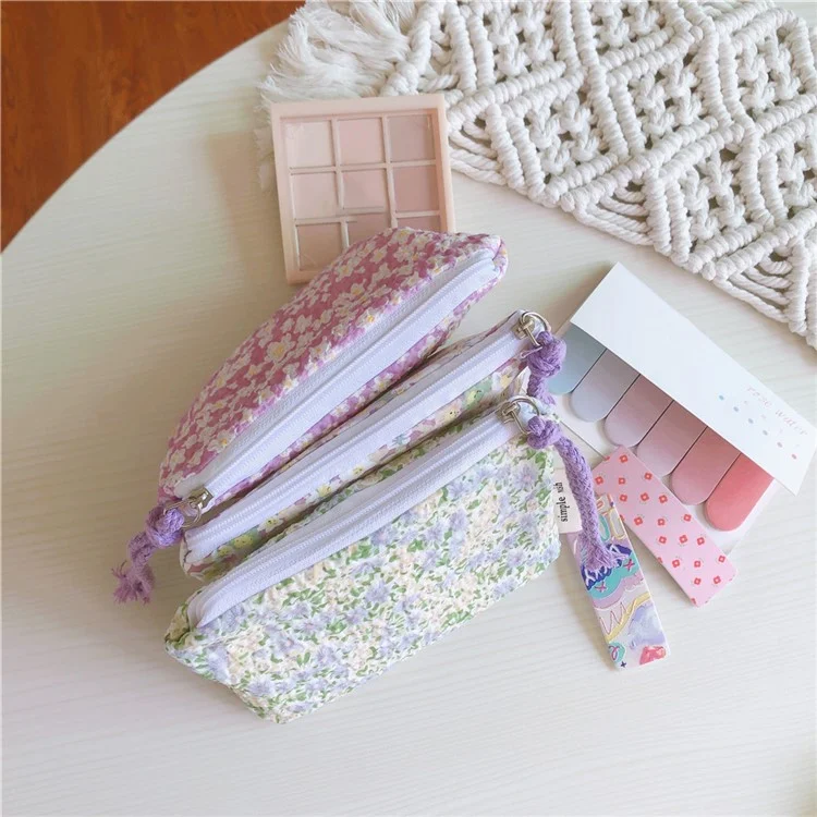 191 Sac de rangement pour pièces en toile, pochette à fermeture éclair, petit porte-monnaie, porte-cartes, porte-clés, mini-portefeuille - Fleur violette clair