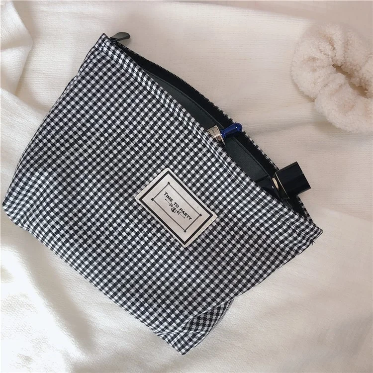 Sac à cosmétiques 631 Classic à motif quadrillé pour femme, organisateur de toilette de voyage - Noir / Fin quadrillage