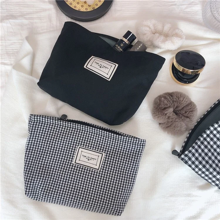Sac à cosmétiques 631 Classic à motif quadrillé pour femme, organisateur de toilette de voyage - Noir / Fin quadrillage