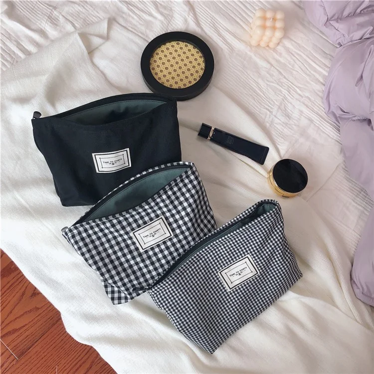 Sac à cosmétiques 631 Classic à motif quadrillé pour femme, organisateur de toilette de voyage - Noir / Fin quadrillage