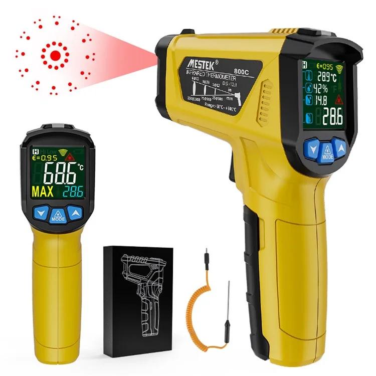 MESTEK 800C Tragbares Infrarot-Temperaturmessgerät Hochpräziser Industrie-Temperatur-Feuchtigkeitsmesser Tragbares Thermometer mit 12-Punkt-Laserpositionierung