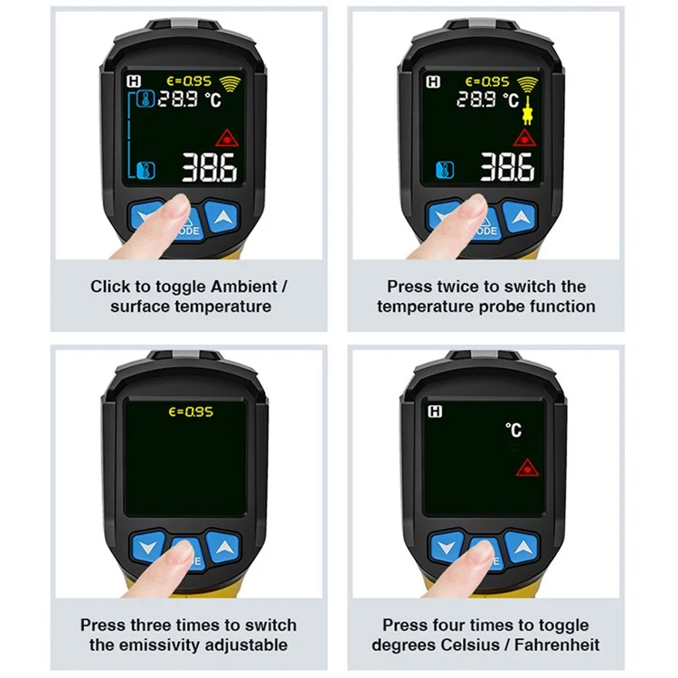 MESTEK 800C Tragbares Infrarot-Temperaturmessgerät Hochpräziser Industrie-Temperatur-Feuchtigkeitsmesser Tragbares Thermometer mit 12-Punkt-Laserpositionierung