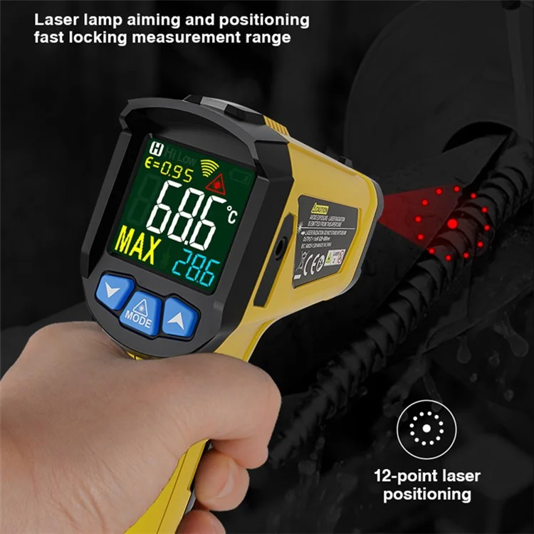 MESTEK 800C Tragbares Infrarot-Temperaturmessgerät Hochpräziser Industrie-Temperatur-Feuchtigkeitsmesser Tragbares Thermometer mit 12-Punkt-Laserpositionierung