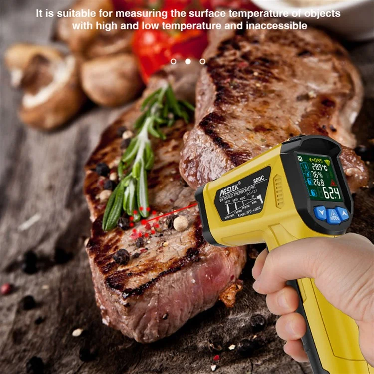 MESTEK 800C Tragbares Infrarot-Temperaturmessgerät Hochpräziser Industrie-Temperatur-Feuchtigkeitsmesser Tragbares Thermometer mit 12-Punkt-Laserpositionierung